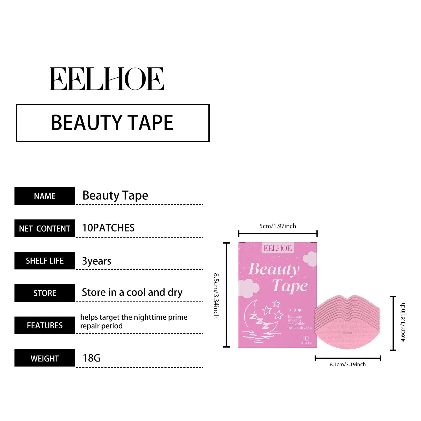 Eelhoe 10pcs Lip Plumping Care Patches Nourish Lips Soften Dead Skin Anti Cracking Skin Lip Exfoliating Hydrating Lip Mask