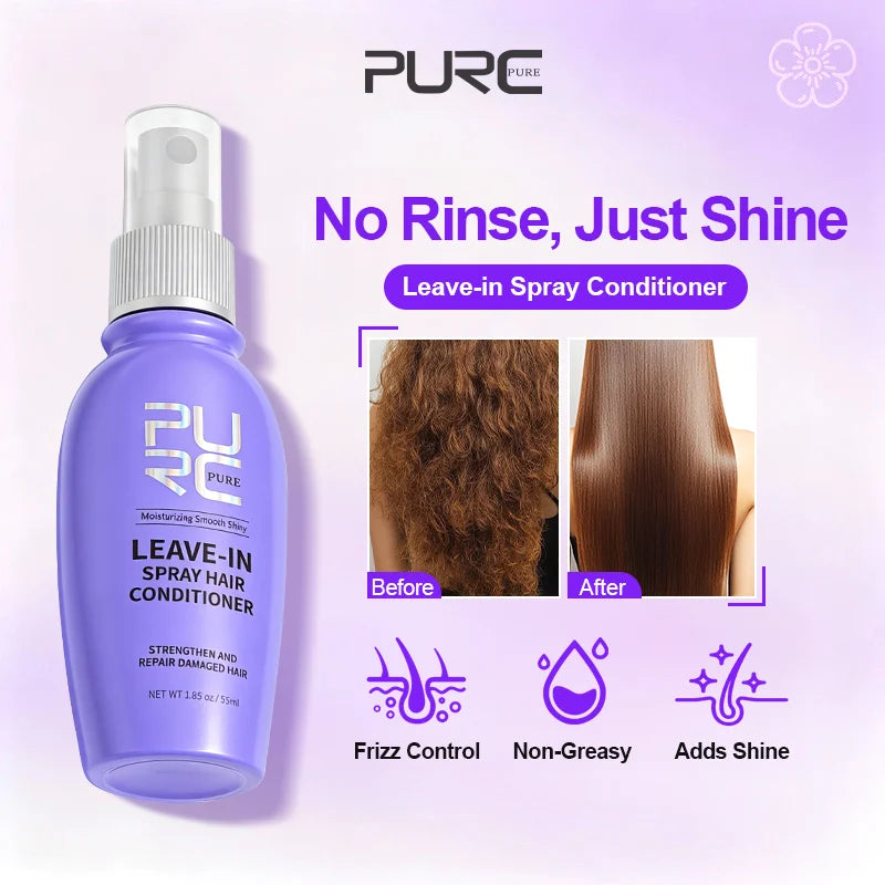 PURC Leave In Conditioner Spray for Hair Smoothing Hair Treatment Coconut Oil Repair Damaged Dry After-Shampoo Hair Care 55ml