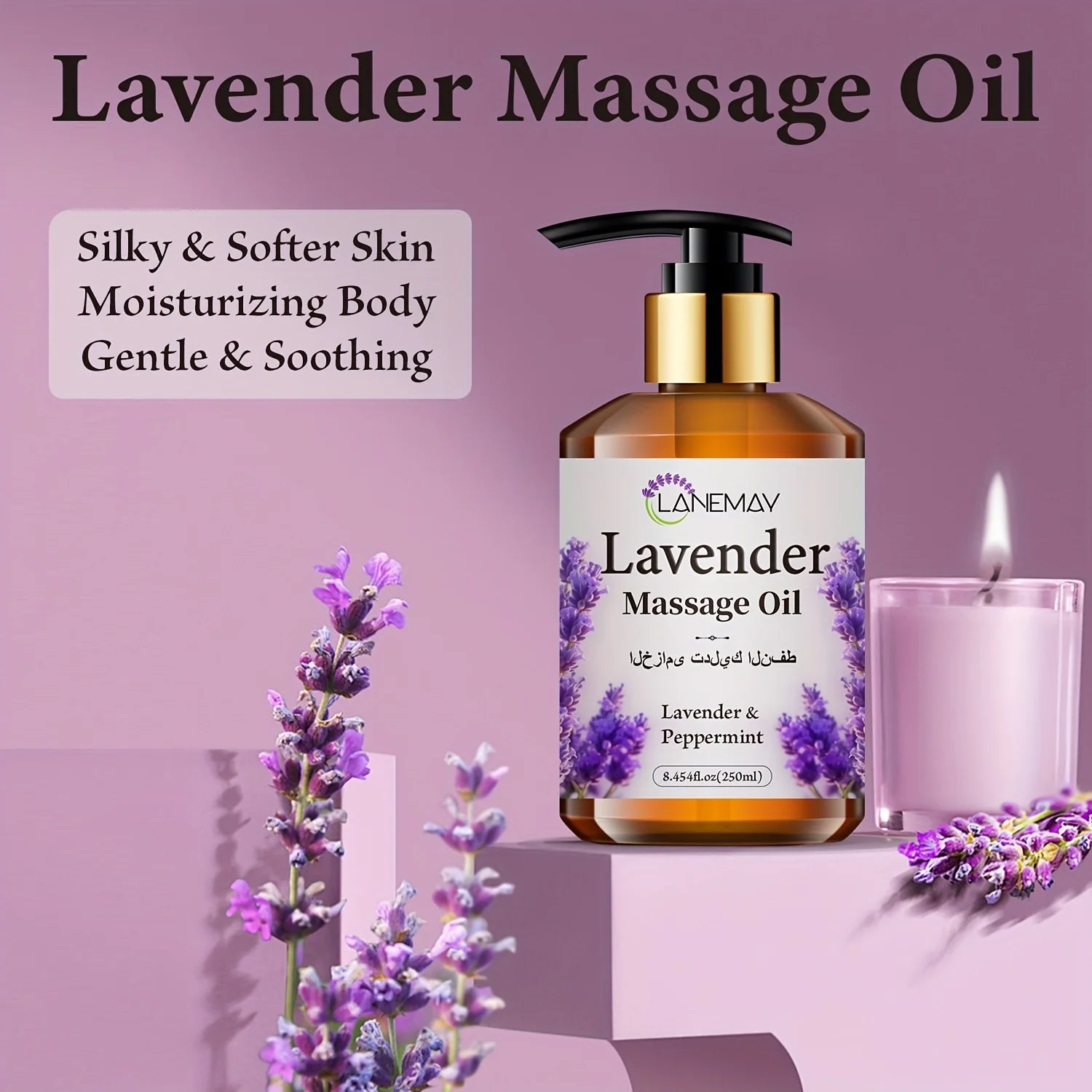 Lavender & Peppermint Massage Oil, Paraben-Free, Moisturizing & Softening Body Care for All Skin Types, Soothing Skin Tone
