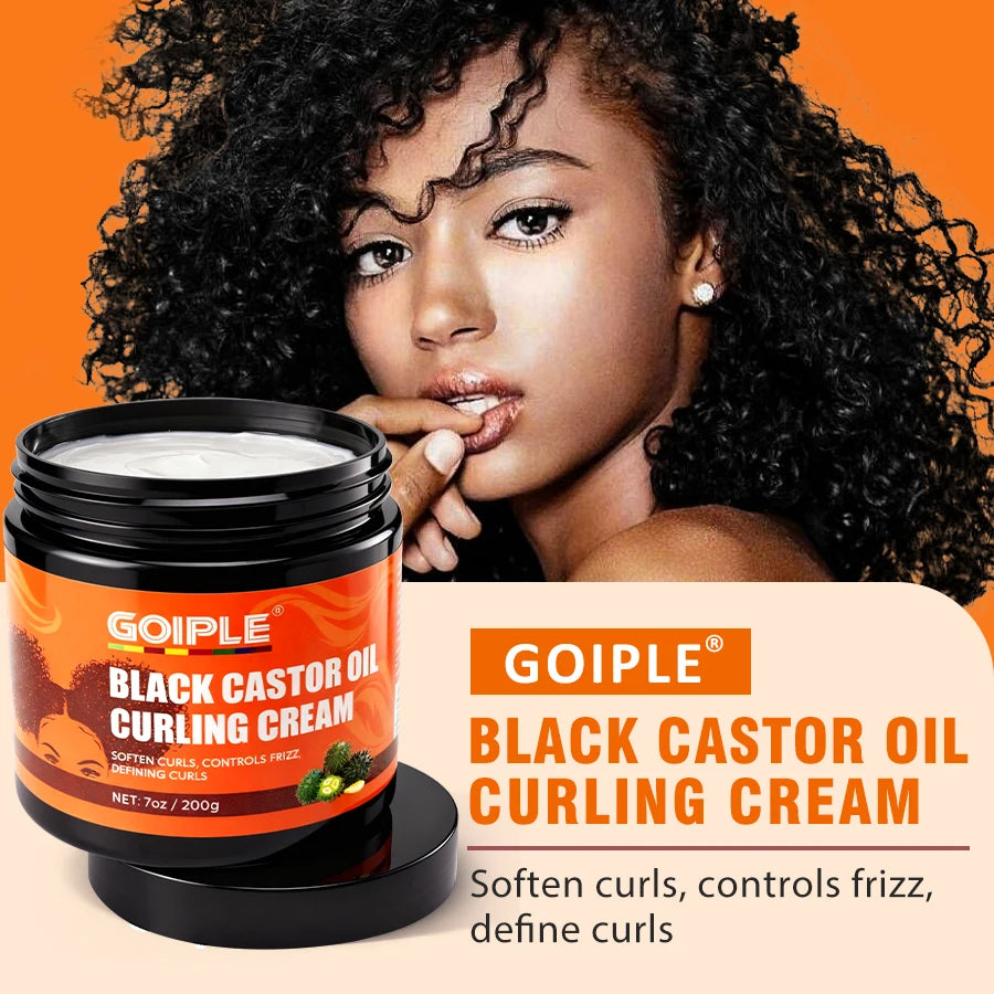 GOIPLE 200g Black Castor Oil Curl Cream Defining Curls Lightweight Moisturizing Detangle Knot No Sticky Residue Curl Care Cream